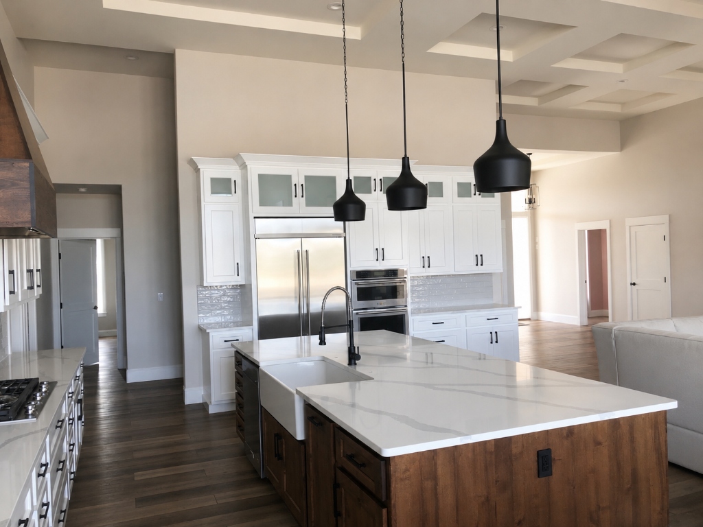 Open-Concept Kitchen Island and Designer Quartz Countertops