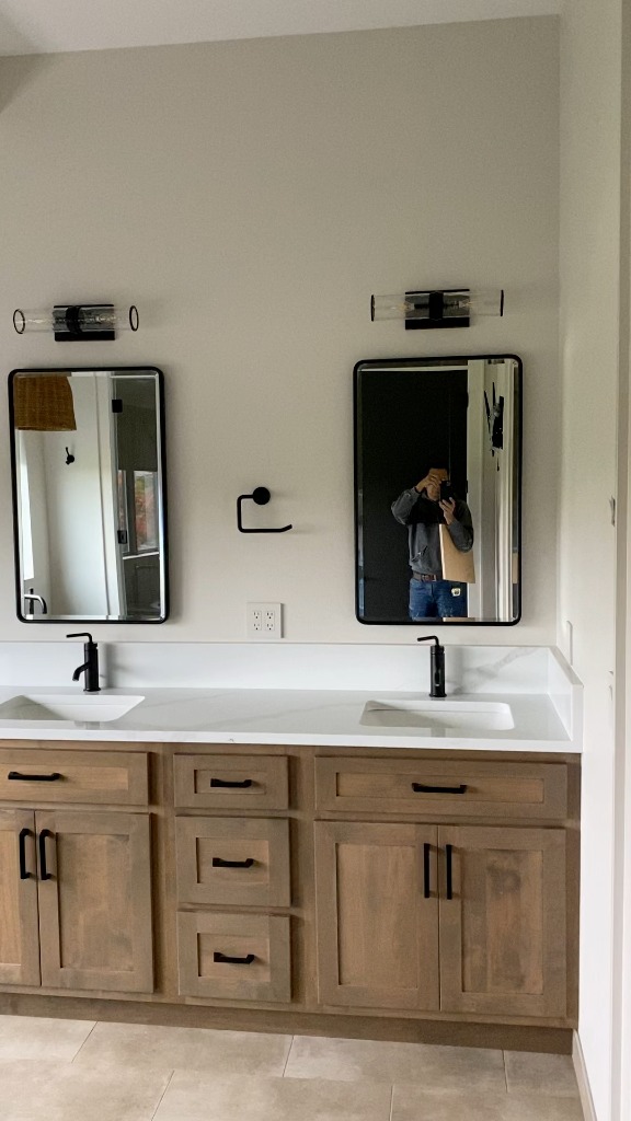 Custom Handcrafted Wood Double Vanity with Quartz Countertop