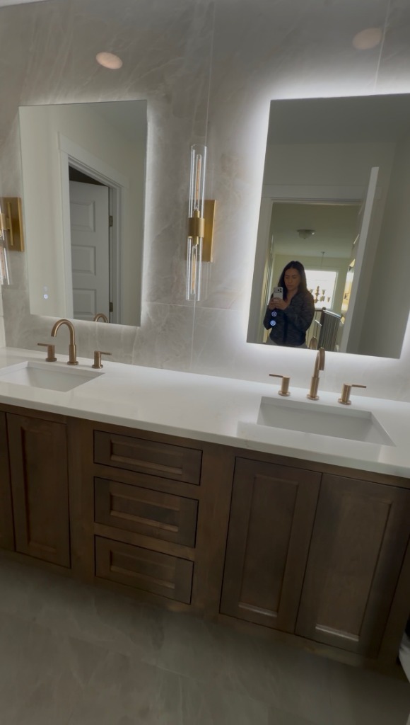 Custom Double Vanity with Backlit LED Mirrors