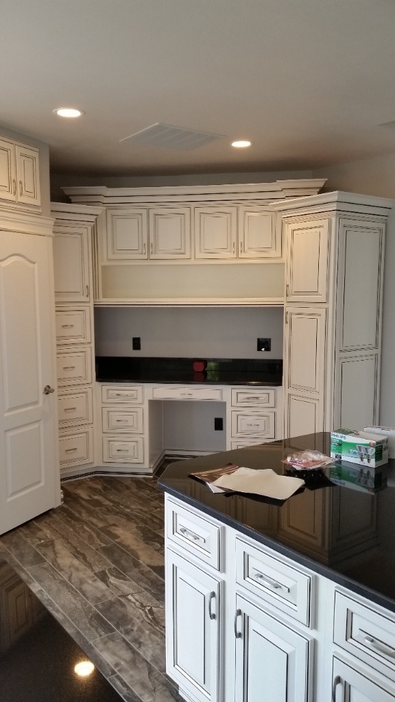 Custom Antique Glazed Built-In Desk and Corner Storage Suite