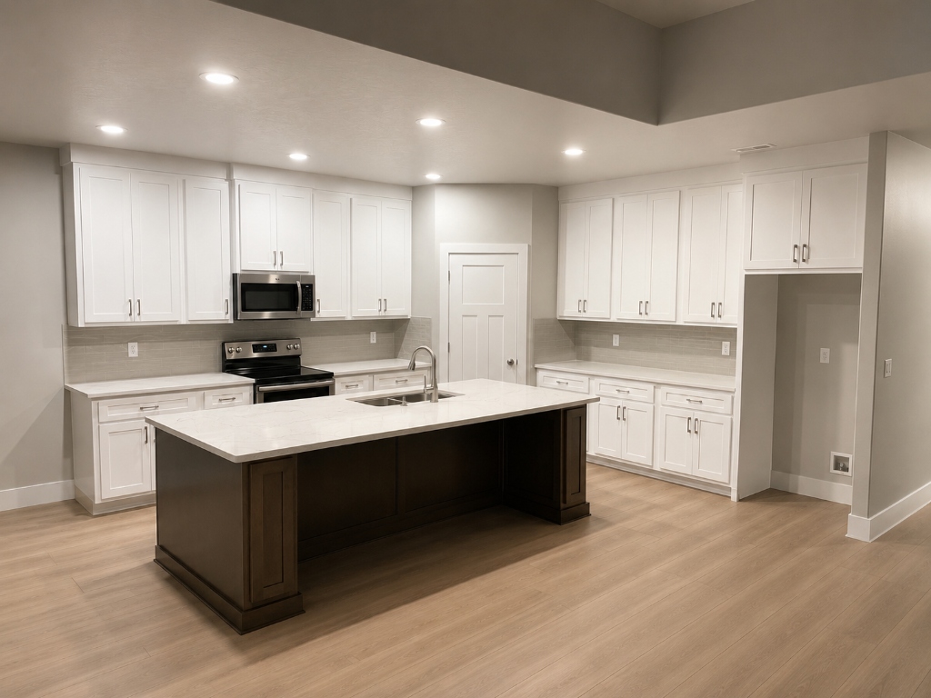 Modern White Shaker Cabinets with Dark Espresso Island