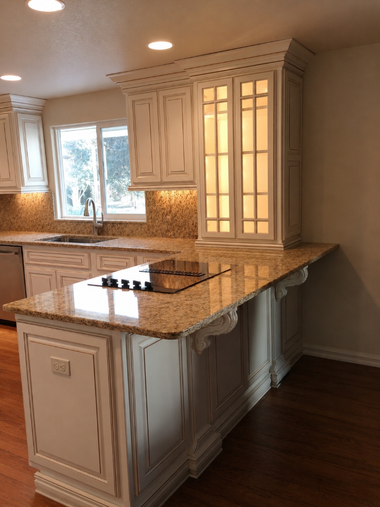 Custom Built-In Island Display Cabinet with Integrated Illumination