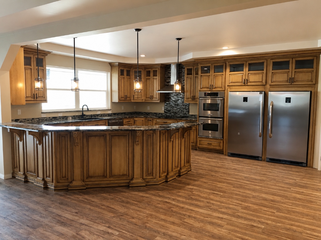 Master Solid Wood Kitchen with Raised Curved Island