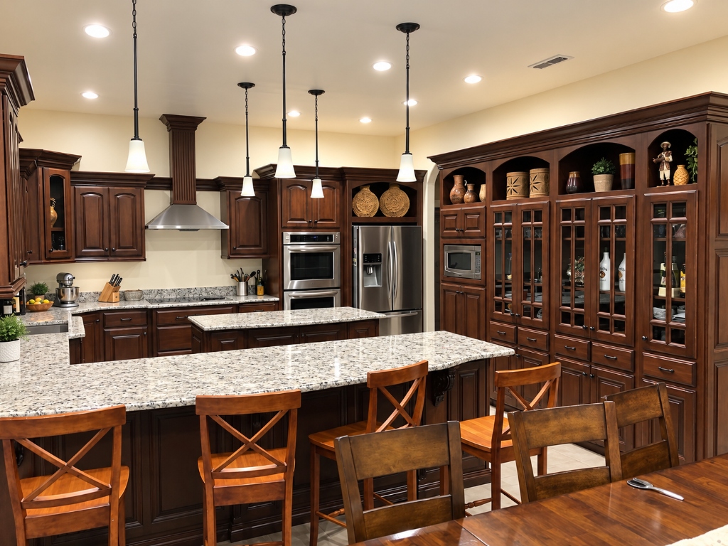 Grand Executive Hardwood Kitchen with Dual Islands and Built-In China Hutch