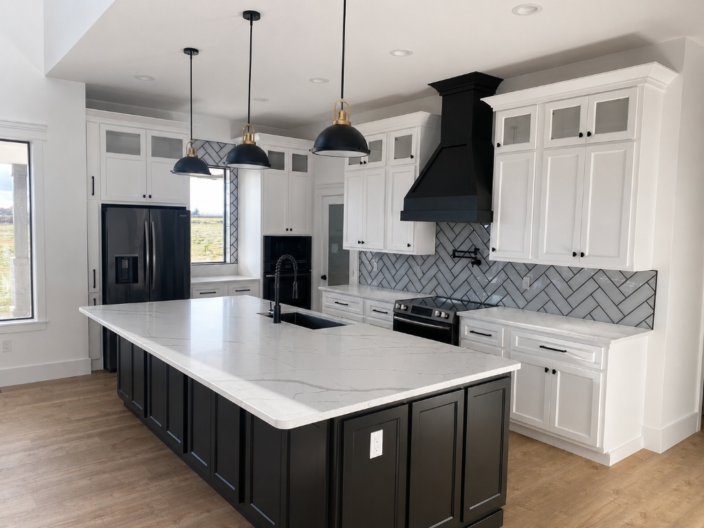 Contemporary Kitchen Remodel with Herringbone Backsplash