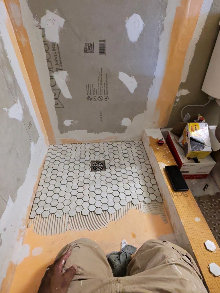 Waterproof Shower Pan Membrane & Hexagon Tile